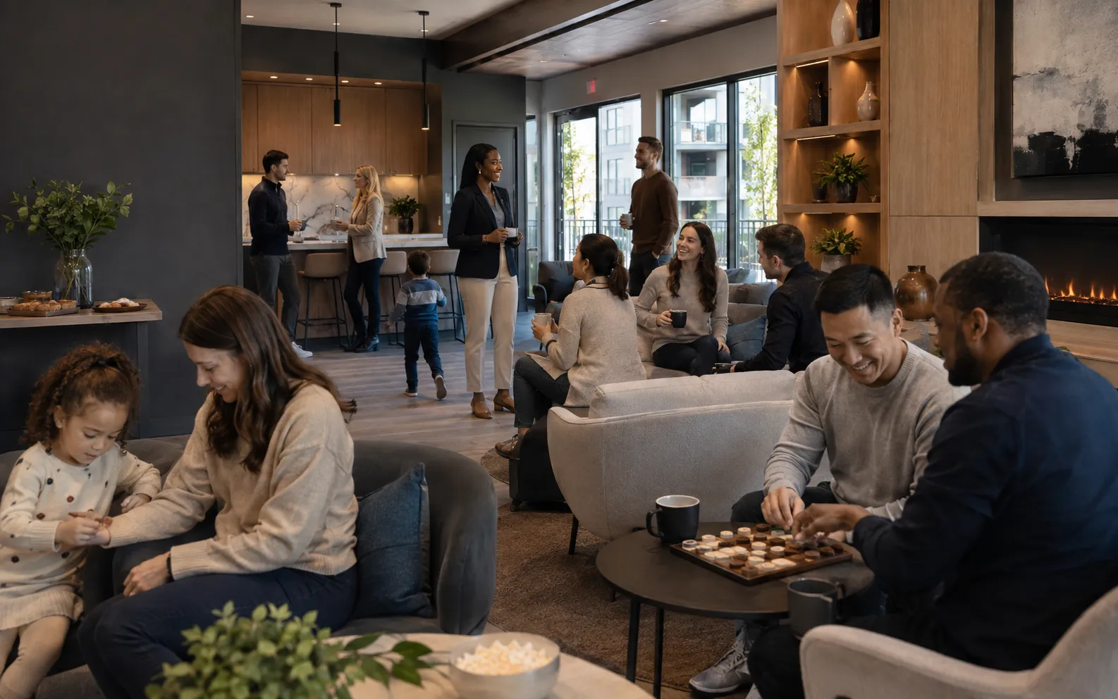 Residents and the GSK Properties team together in a community lounge